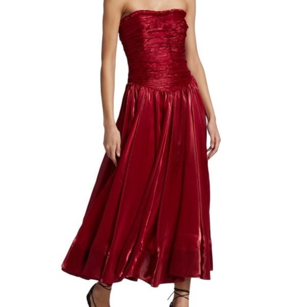 Aje Regent Drop Waist Midi Dress Strapless Ruby Maxi Dress